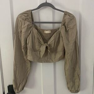 Altar'd State Tan Puff Sleeve Crop Blouse
